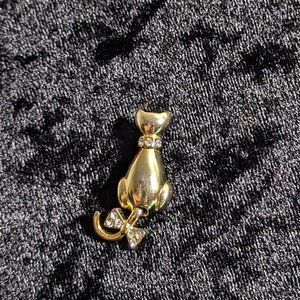 Ballou Retro vintage Gold-plated cat brooch with rhinestones
